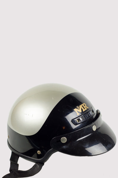 Vintage Half Shell Motorcycle Helmet - Black and Silver